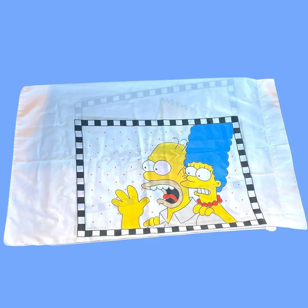 Vintage 1990 The Simpsons Reversible Pillowcase Bart Slingshot Homer Marge Fox
